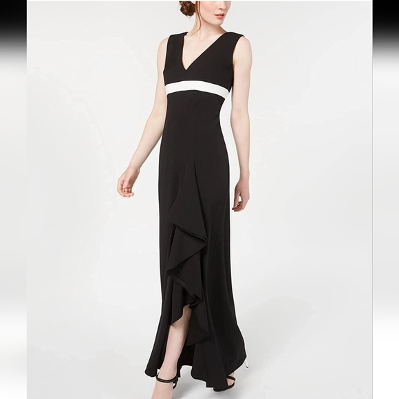 Calvin Klein Dresses & Skirts - 𝅺NWT Calvin Klein Colorblock Black/White Ruffled Maxi Dress Size 6